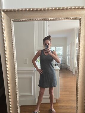 Pink Rose Sleeveless V-Neck Mini Dress in Charcoal Gray